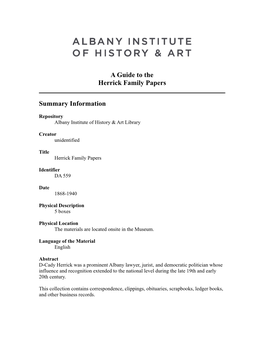 Herrick Family Papers, 1868-1940, DA 559