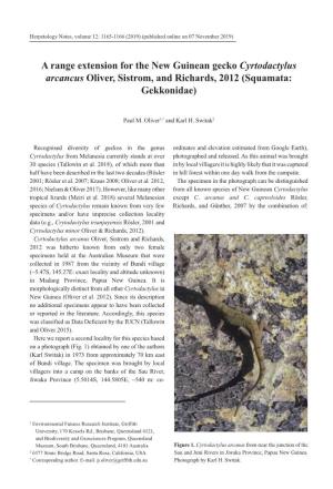 A Range Extension for the New Guinean Gecko Cyrtodactylus Arcancus Oliver, Sistrom, and Richards, 2012 (Squamata: Gekkonidae)