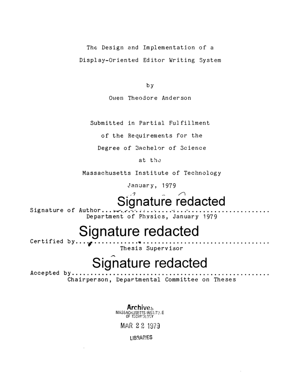 Signature Redacted Signature of Author •