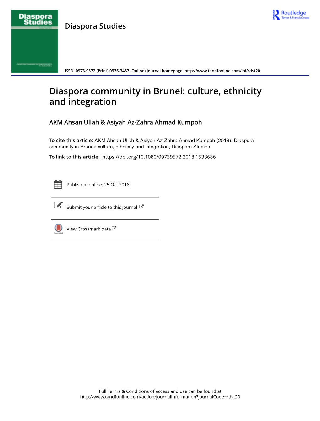 Diaspora Community in Brunei: Culture, Ethnicity and Integration