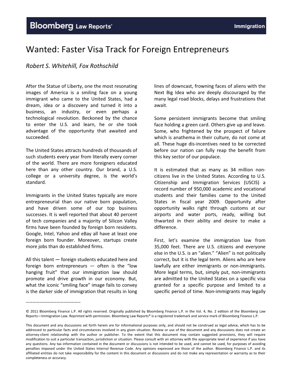 Faster Visa Track for Foreign Entrepreneurs