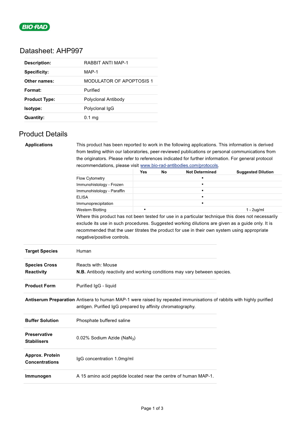 Datasheet: AHP997 Product Details