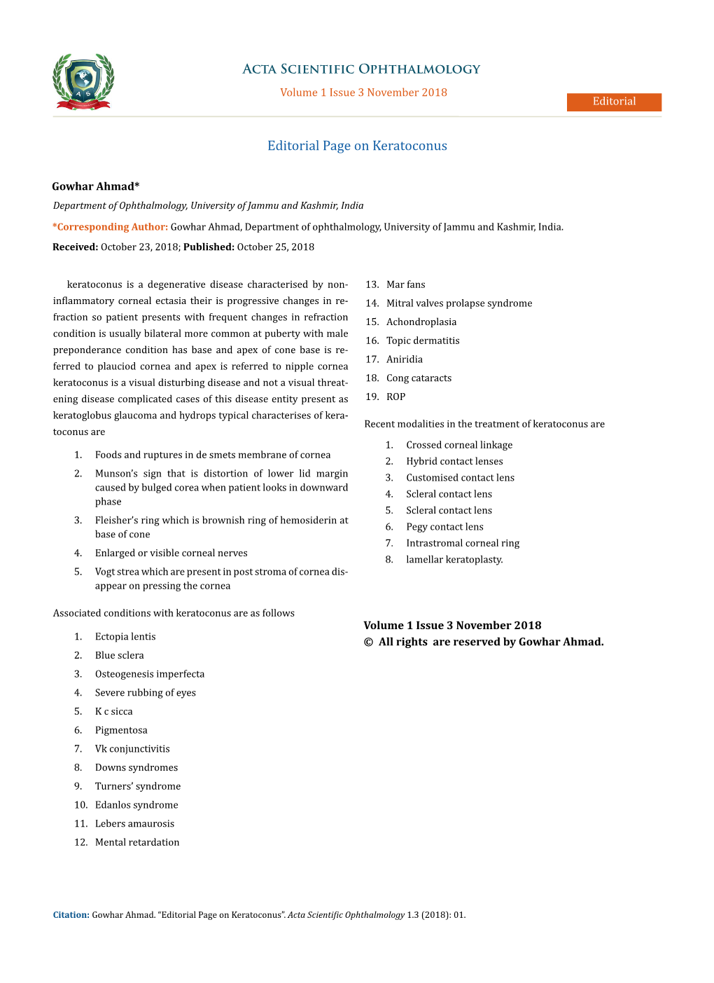 Editorial Page on Keratoconus