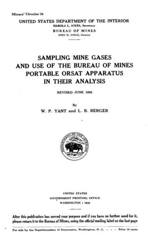 And Use of the Bureau of Mines Portable Orsat Apparatus in Their Analysis