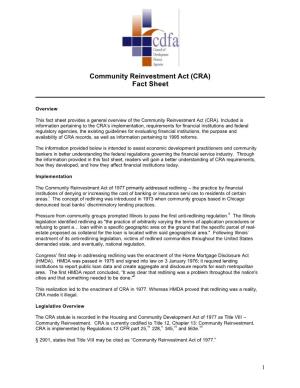 Community Reinvestment Act (CRA) Fact Sheet