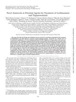 Novel Azasterols As Potential Agents for Treatment of Leishmaniasis and Trypanosomiasis Silvia Orenes Lorente,1 Juliany C