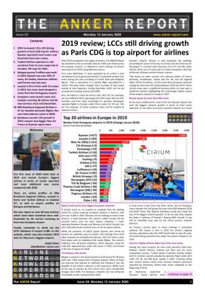 2019 Review; Lccs Still Driving Growth As Paris CDG Is Top Airport for Airlines