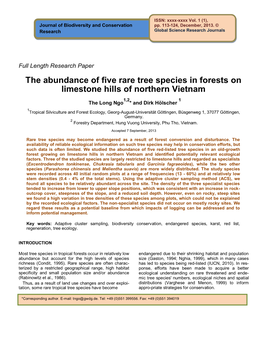 The Abundance of Five Rare Tree Species in Forests on Limestone Hills of Northern Vietnam
