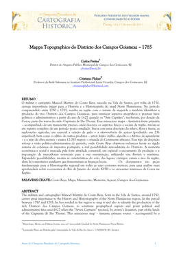 Mappa Topographico Do Districto Dos Campos Goiatacaz – 1785