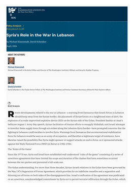 Syria's Role in the War in Lebanon | the Washington Institute