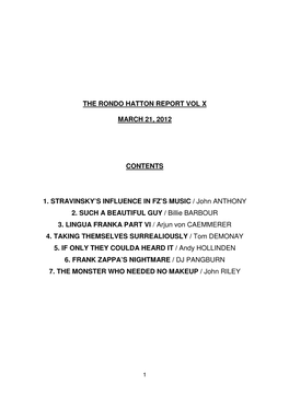 The Rondo Hatton Report Vol X March 21, 2012 Contents 1