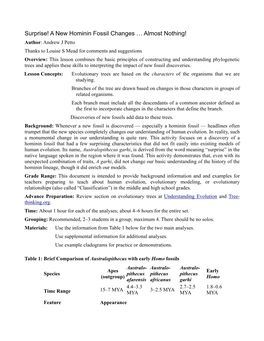 Surprise! a New Hominin Fossil Changes … Almost Nothing!