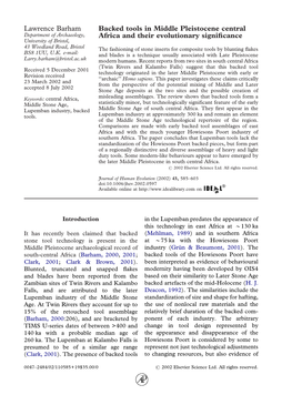 Barham L (2002) Backed Tools in Middle Pleistocene Central Africa