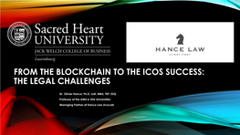 From the Blockchain to the Icos Success: the Legal Challenges