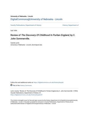 Review of the Discovery of Childhood in Puritan England, by C