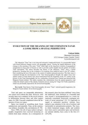 Evolution of the Meaning of the Ethnonym Tatar: a Look from a Spatial Perspective