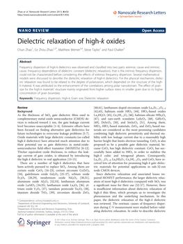 Dielectric Relaxation of High-K Oxides Chun Zhao1, Ce Zhou Zhao1,2*, Matthew Werner3,4, Steve Taylor1 and Paul Chalker3