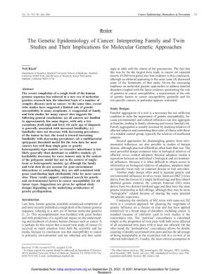 The Genetic Epidemiology of Cancer: Interpreting Family and Twin Studies and Their Implications for Molecular Genetic Approaches