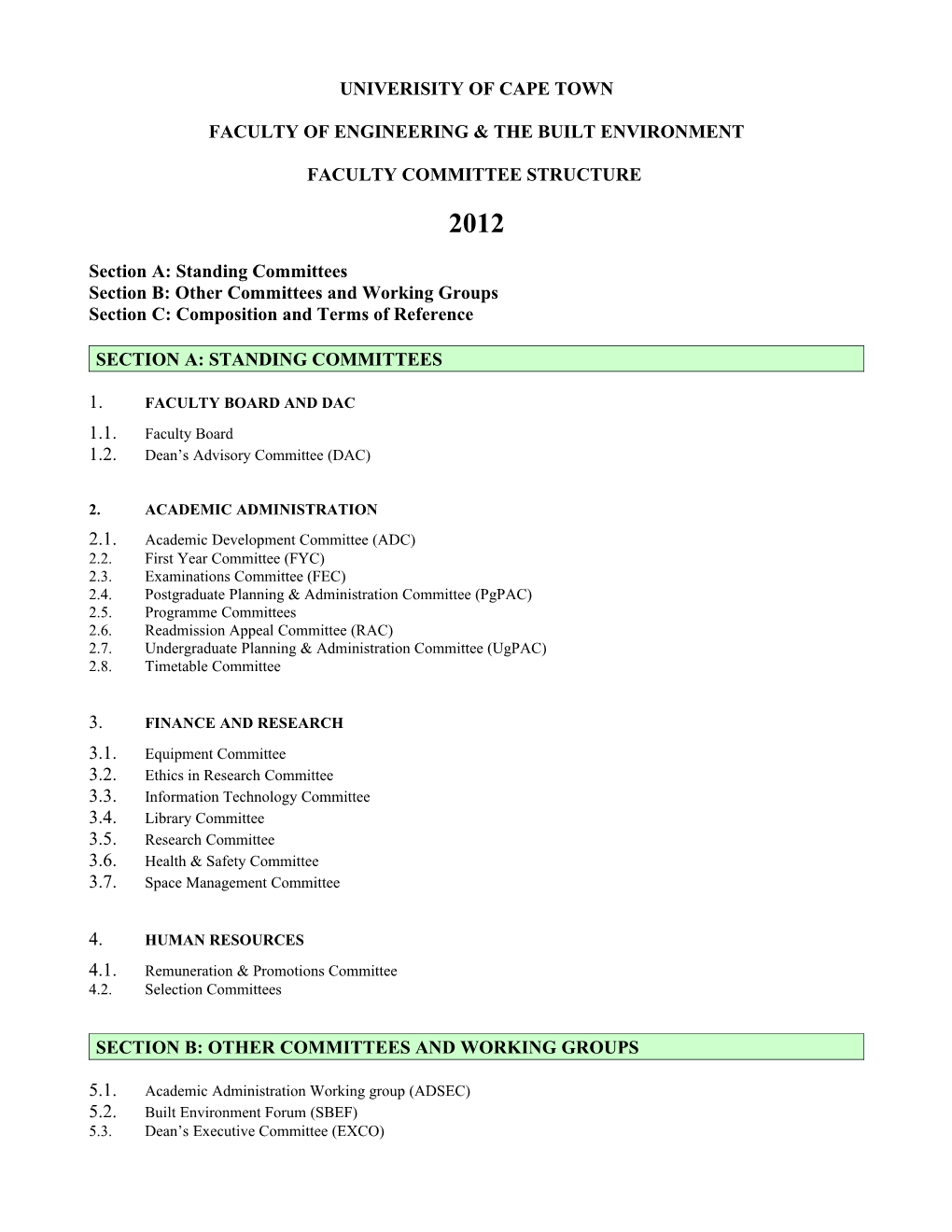 EBE Faculty Committe Structure