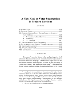 Ann Ravel, a New Kind of Voter Suppression in Modern Elections