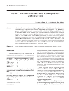 Vitamin D Metabolism-Related Gene Polymorphisms in Crohn's Disease