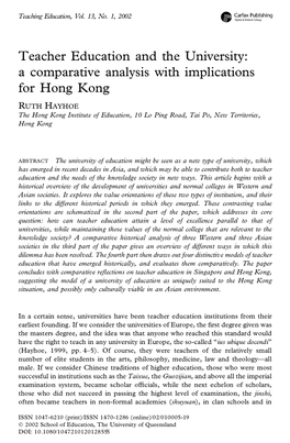 Teacher Education and the University: a Comparative Analysis with Implications for Hong Kong