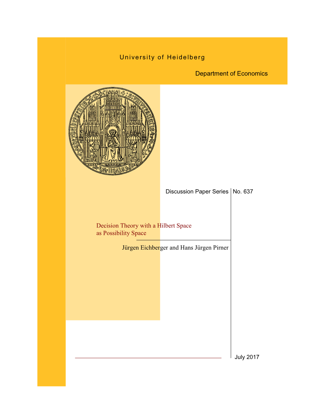 University of Heidelberg Department of Economics Decision Theory With