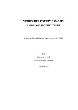 Yorkshire Poetry, 1954-2019: Language, Identity, Crisis