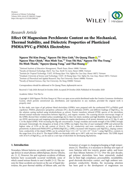 Effect of Magnesium Perchlorate Content on the Mechanical, Thermal Stability, and Dielectric Properties of Plasticized PMMA/PVC-G-PMMA Electrolytes