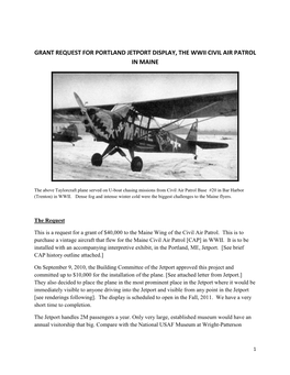 Grant Request for Portland Jetport Display, the Wwii Civil Air Patrol in Maine