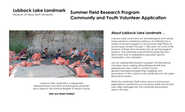 Summer Field Research Program Community and Youth Volunteer Application