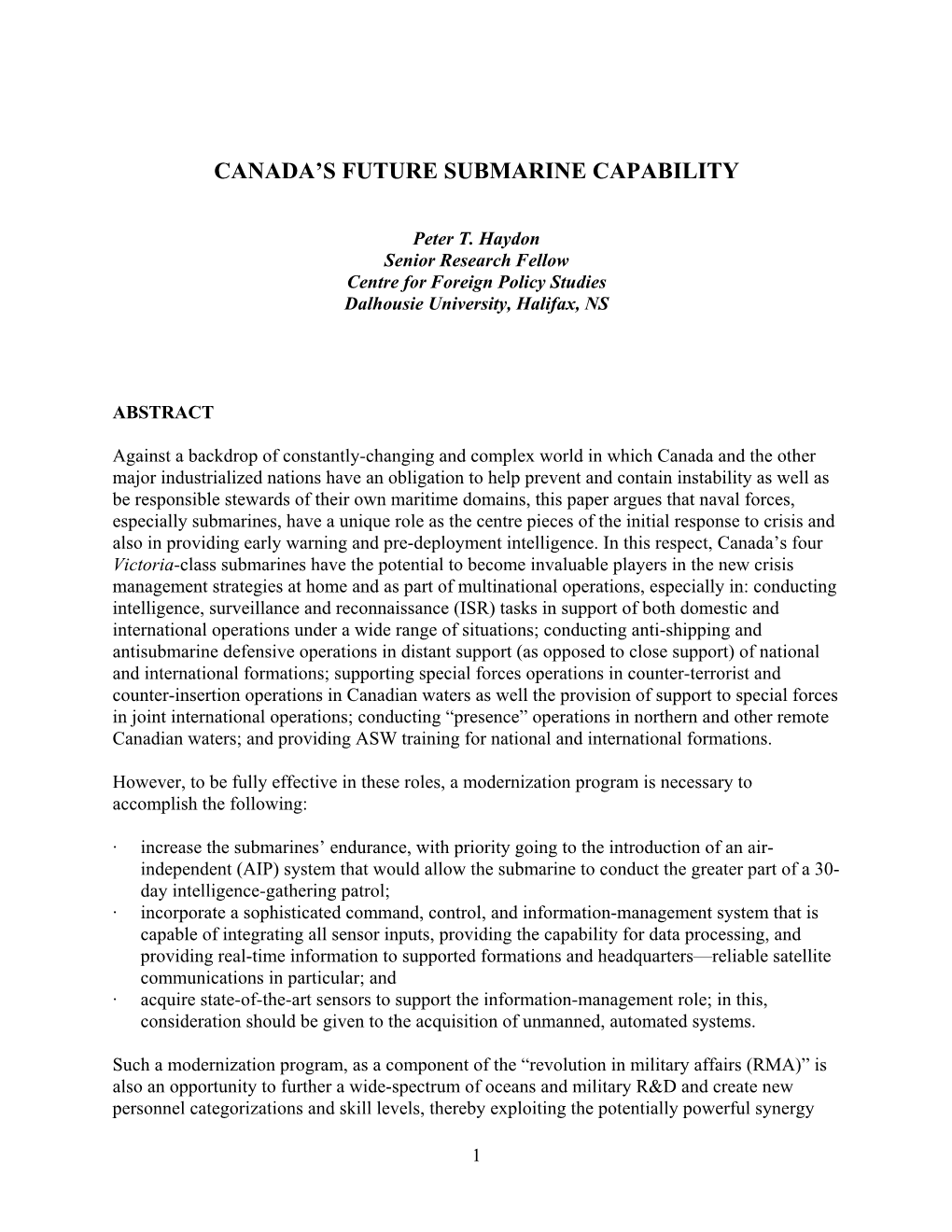 Canada's Future Submarine Capability