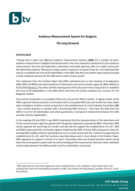 Audience Measurement System for Bulgaria the Way Forward