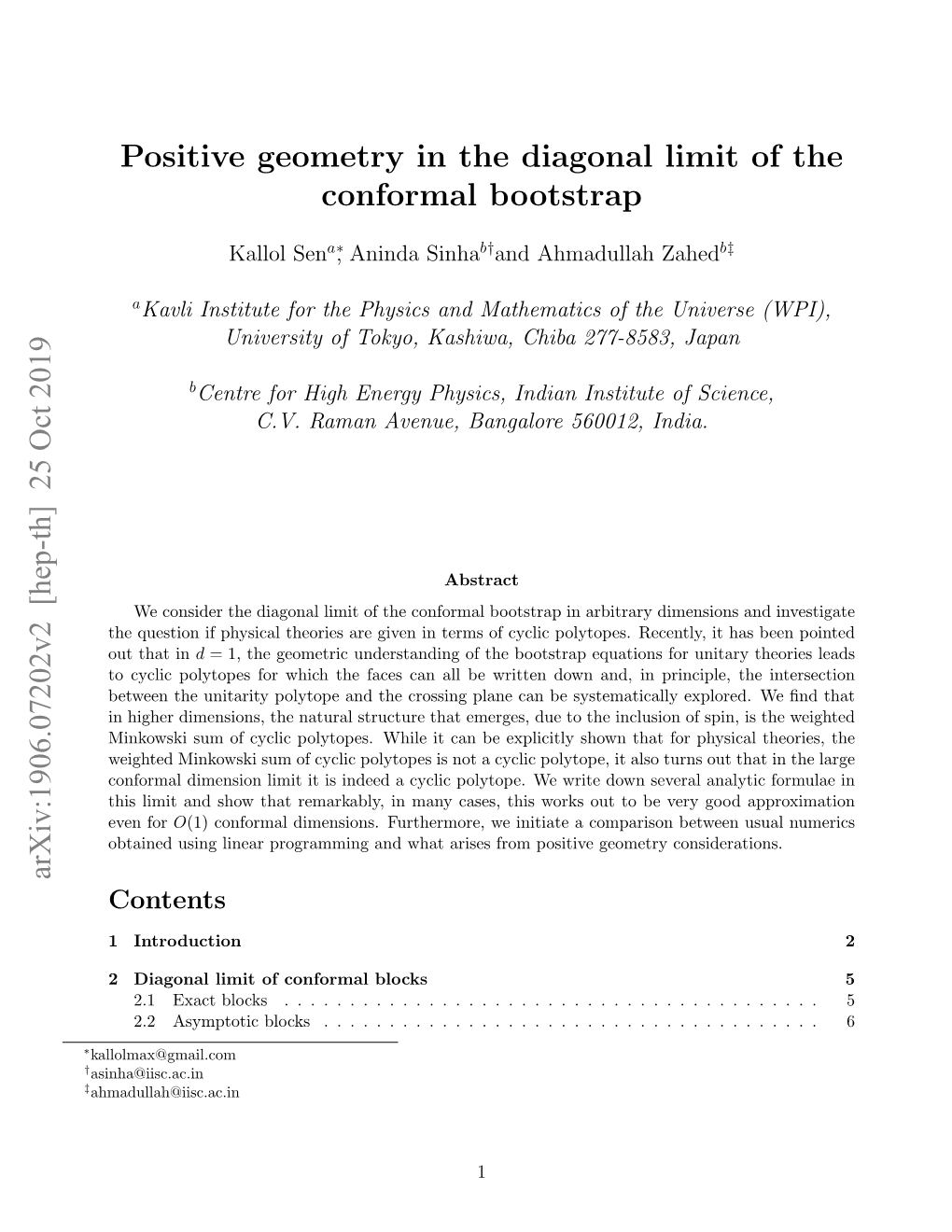 Positive Geometry in the Diagonal Limit of the Conformal Bootstrap Arxiv:1906.07202V2 [Hep-Th] 25 Oct 2019