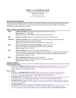 Bruno A. S. De Medeiros, Ph.D. Smithsonian Tropical Research Institute Panama City, Panama Demedeirosb@Si.Edu