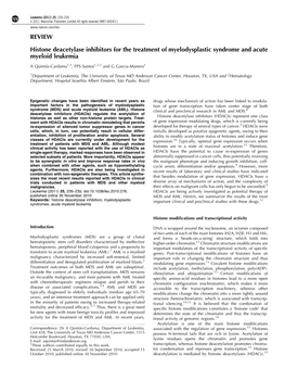 Histone Deacetylase Inhibitors for the Treatment of Myelodysplastic Syndrome and Acute Myeloid Leukemia