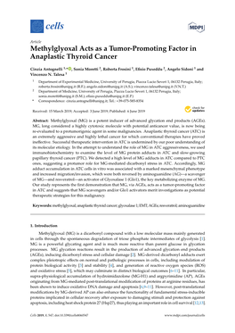 Methylglyoxal Acts As a Tumor-Promoting Factor in Anaplastic Thyroid Cancer
