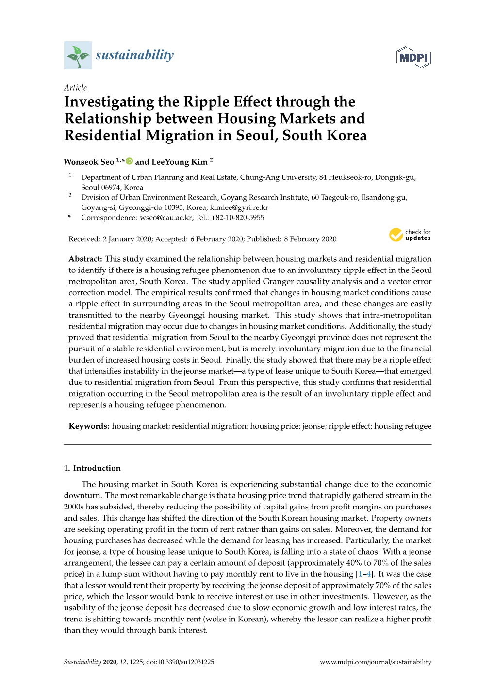 Investigating the Ripple Effect Through the Relationship Between Housing Markets and Residential Migration in Seoul, South Korea