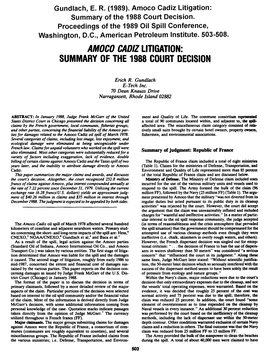 Amoco Cadi2 Litigation: Summary of the 1988 Court Decision