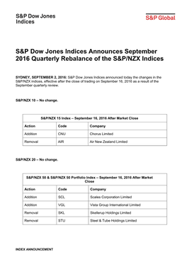 S&P Dow Jones Indices Announces September 2016 Quarterly