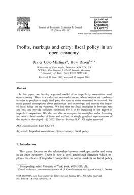 Profits, Markups and Entry: Fiscal Policy in an Open