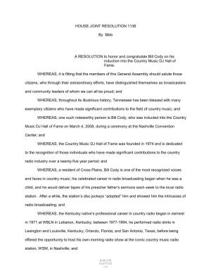HOUSE JOINT RESOLUTION 1136 by Bibb a RESOLUTION to Honor And