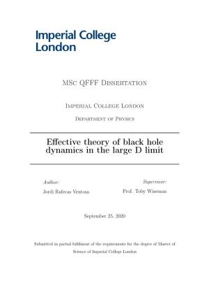 Effective Theory of Black Hole Dynamics in the Large D Limit