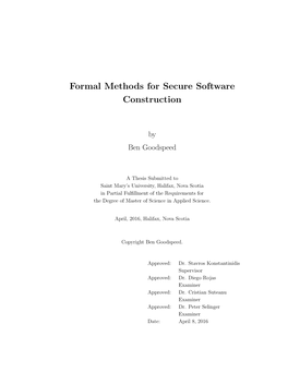 Formal Methods for Secure Software Construction
