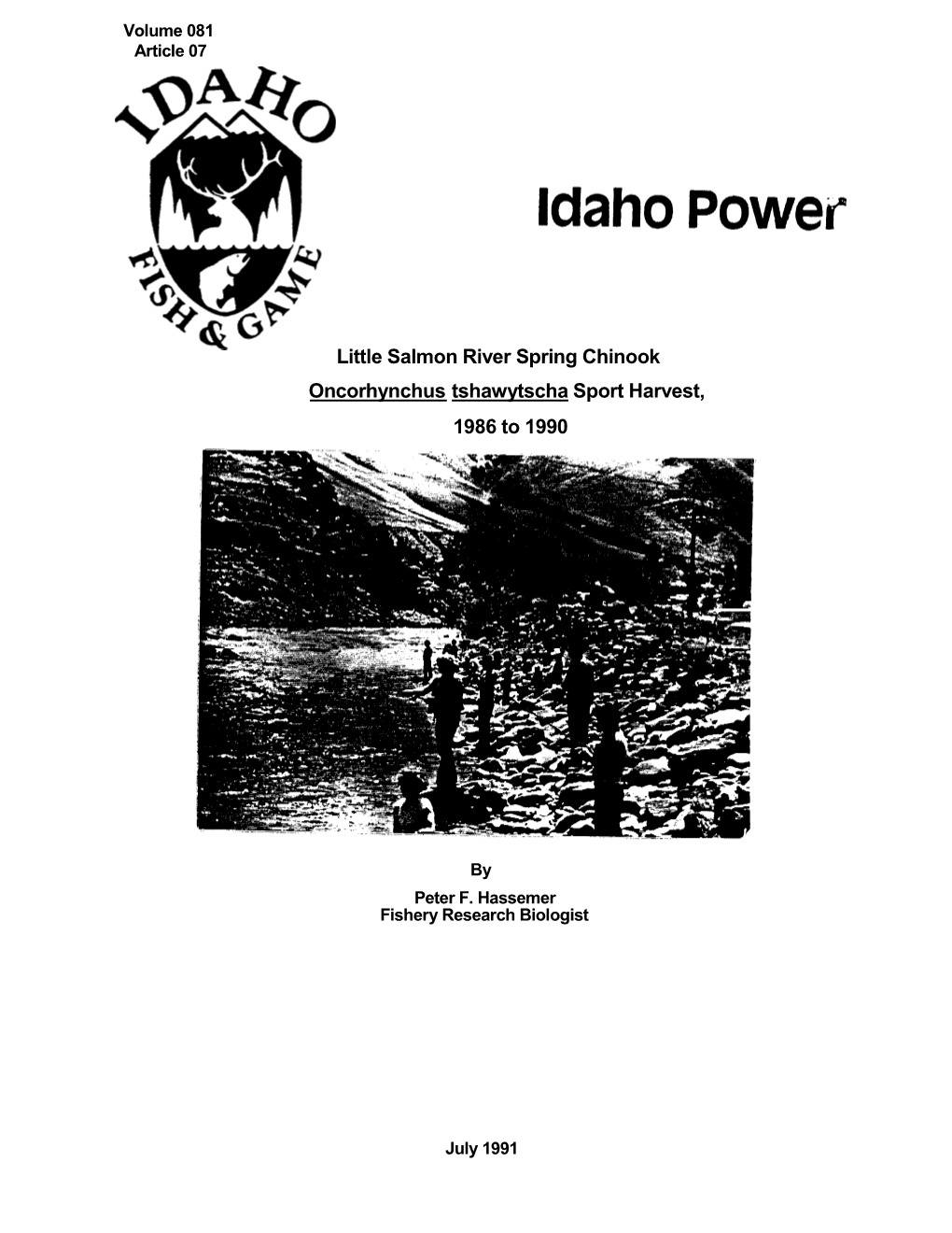 Little Salmon River Spring Chinook Oncorhynchus Tshawytscha Sport Harvest, 1986 to 1990