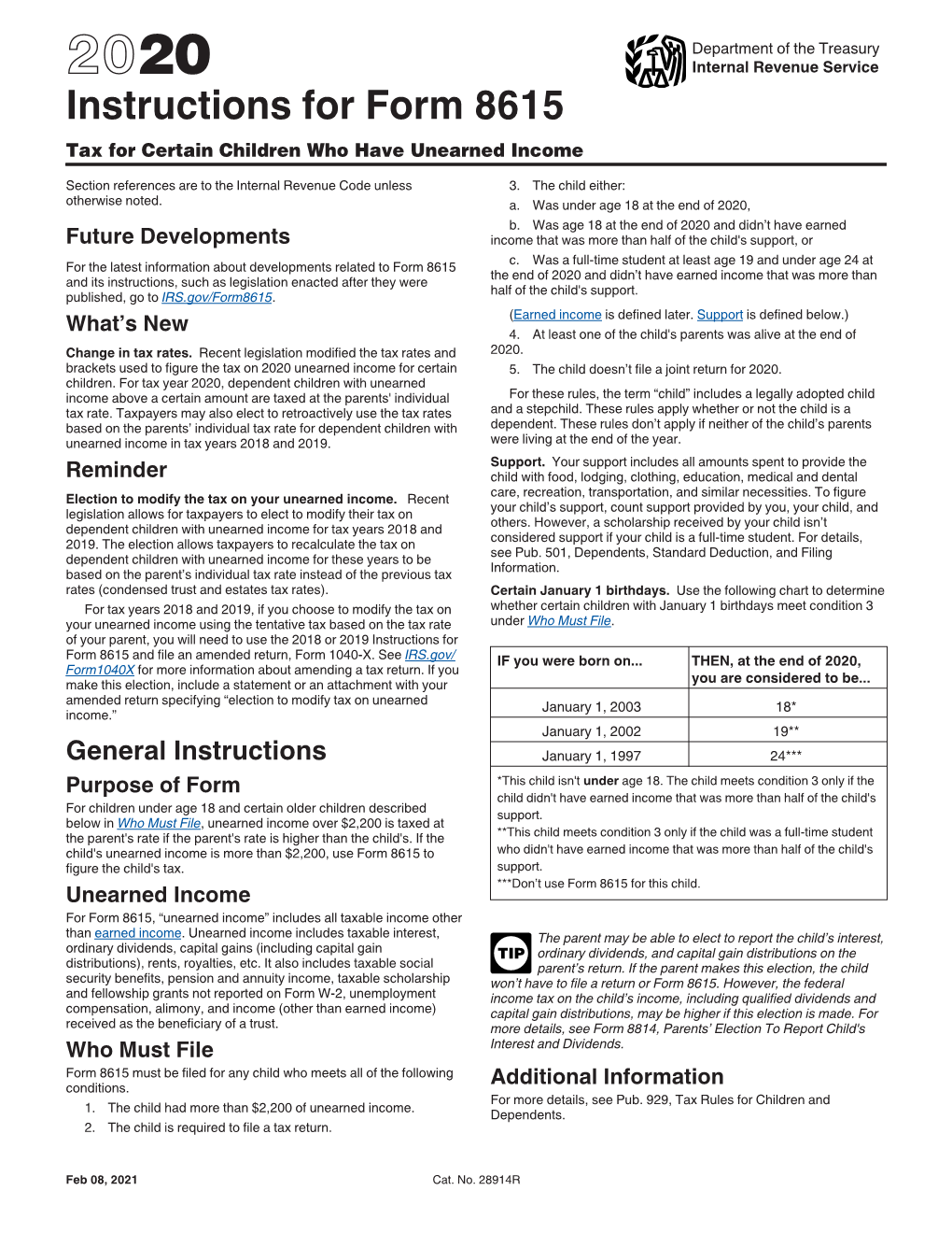 2020 Instructions for Form 8615