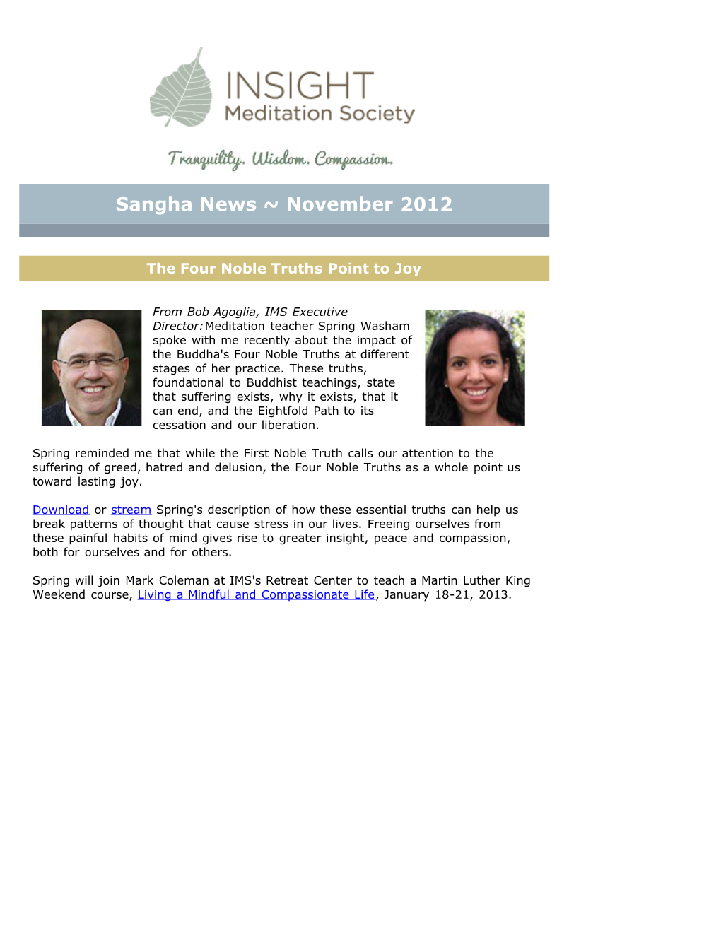 Sangha News ~ November 2012