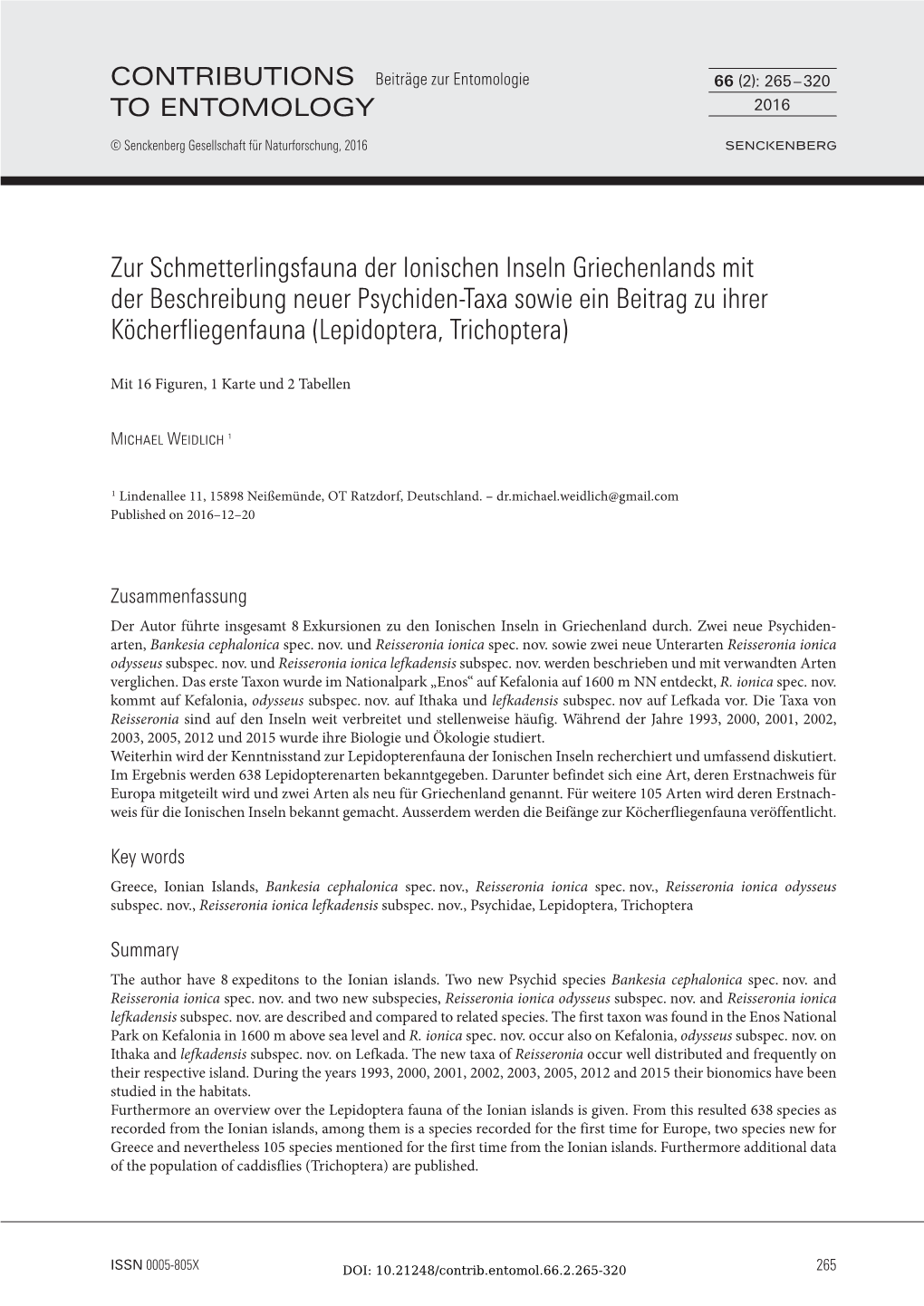 Zur Schmetterlingsfauna Der Ionischen Inseln Griechenlands Mit