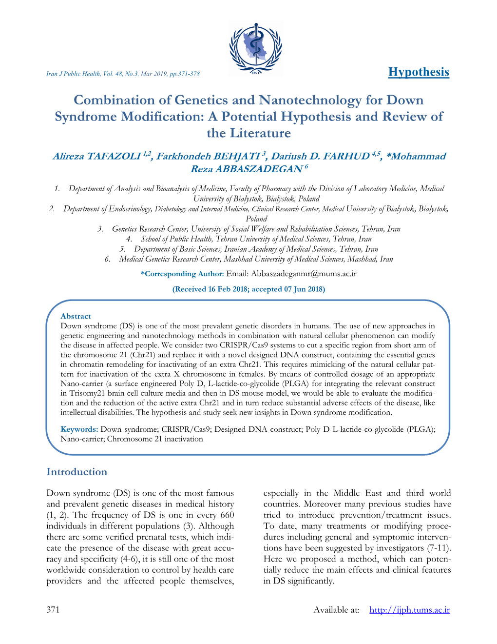 Combination of Genetics and Nanotechnology for Down Syndrome Modification: a Potential Hypothesis and Review of the Literature