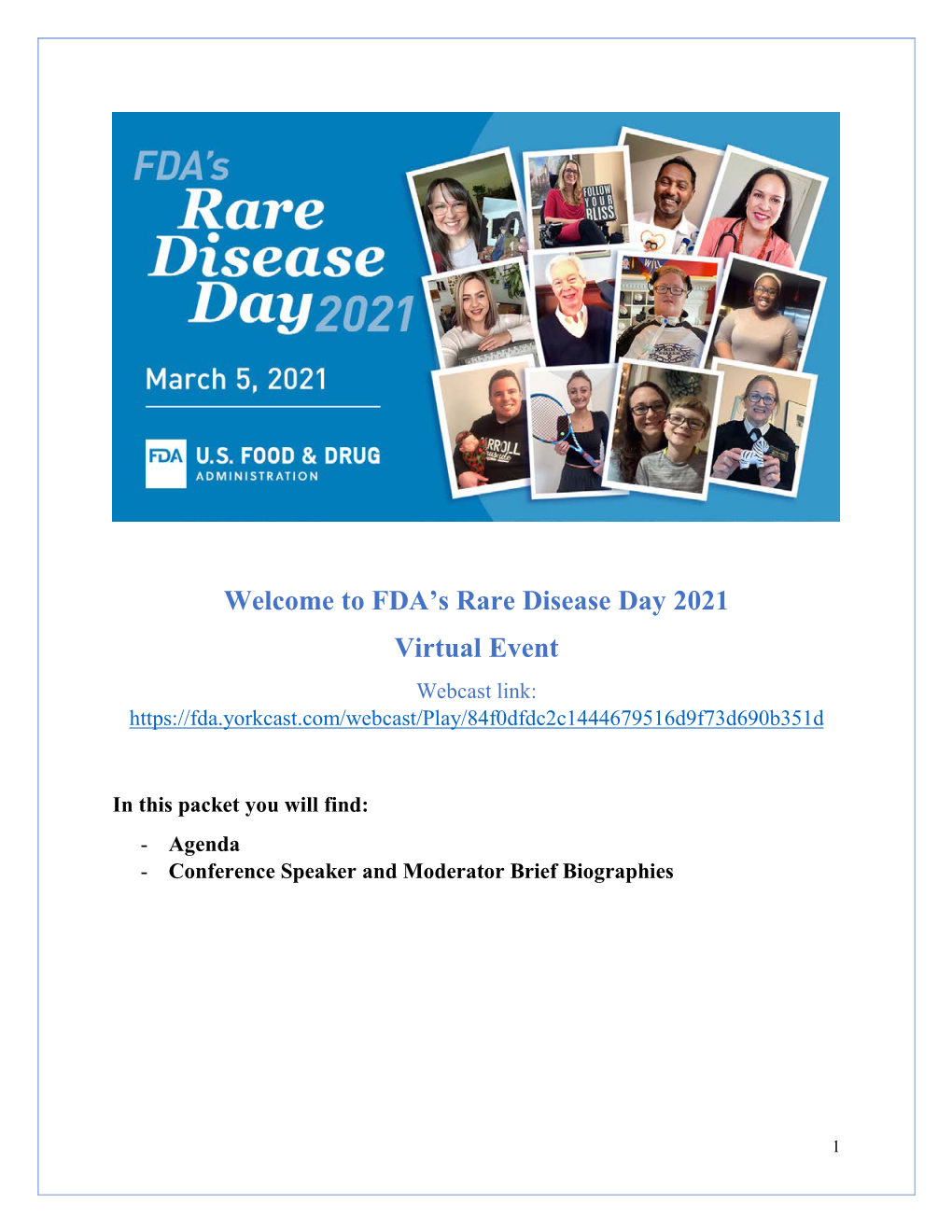 Welcome to FDA's Rare Disease Day 2021 Virtual Event